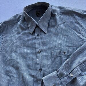 Ike Behar New York Blue Tan Diamond Check Long Sleeve Button Front Shirt Men M